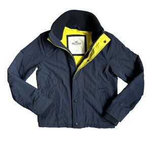 Vtg Hollister Mens Navy Yellow Ribbed Collar Button Zipper Closure Lightweight‎